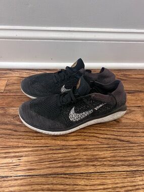 Nike Womens Free RN Flyknit 942839-005 Running Shoes Lace Up Black Size 9